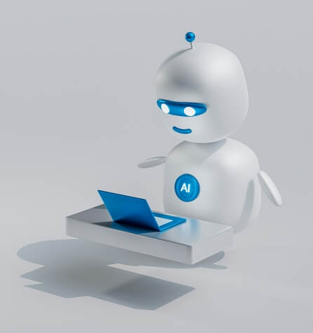 Robot IA en 3D utilisant un ordinateur portable, symbole d'un agent intelligent
